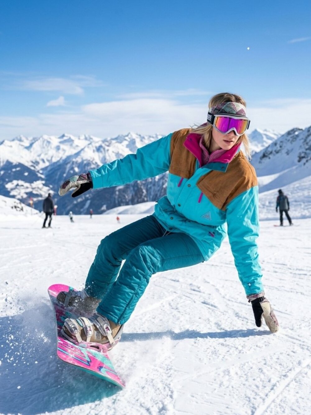 SOS Turquoise & Brown Ski Jacket with Pink Trim